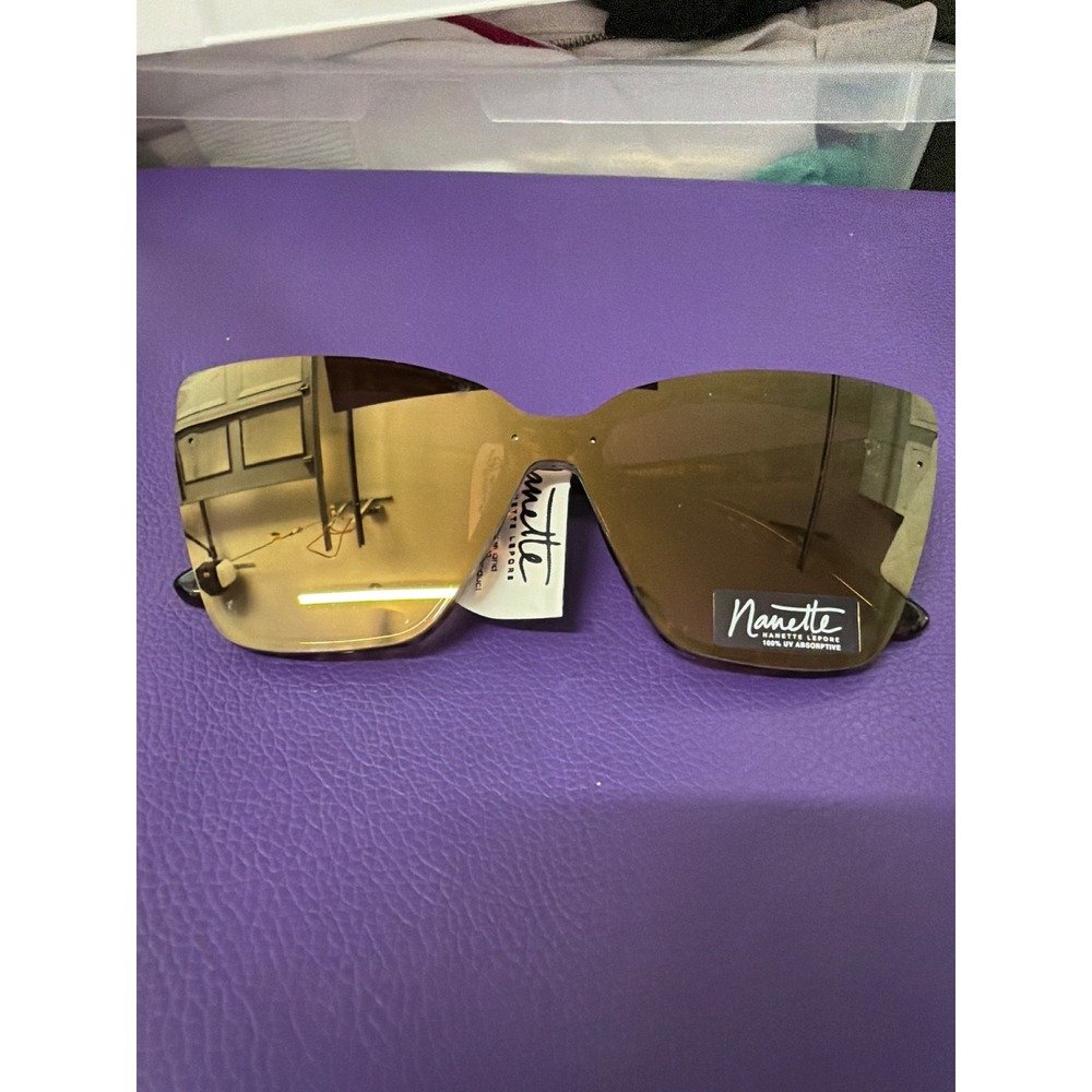NWT Nanette Lepore Gold Mirrored Sunglasses Oversized Rimless UV Protection